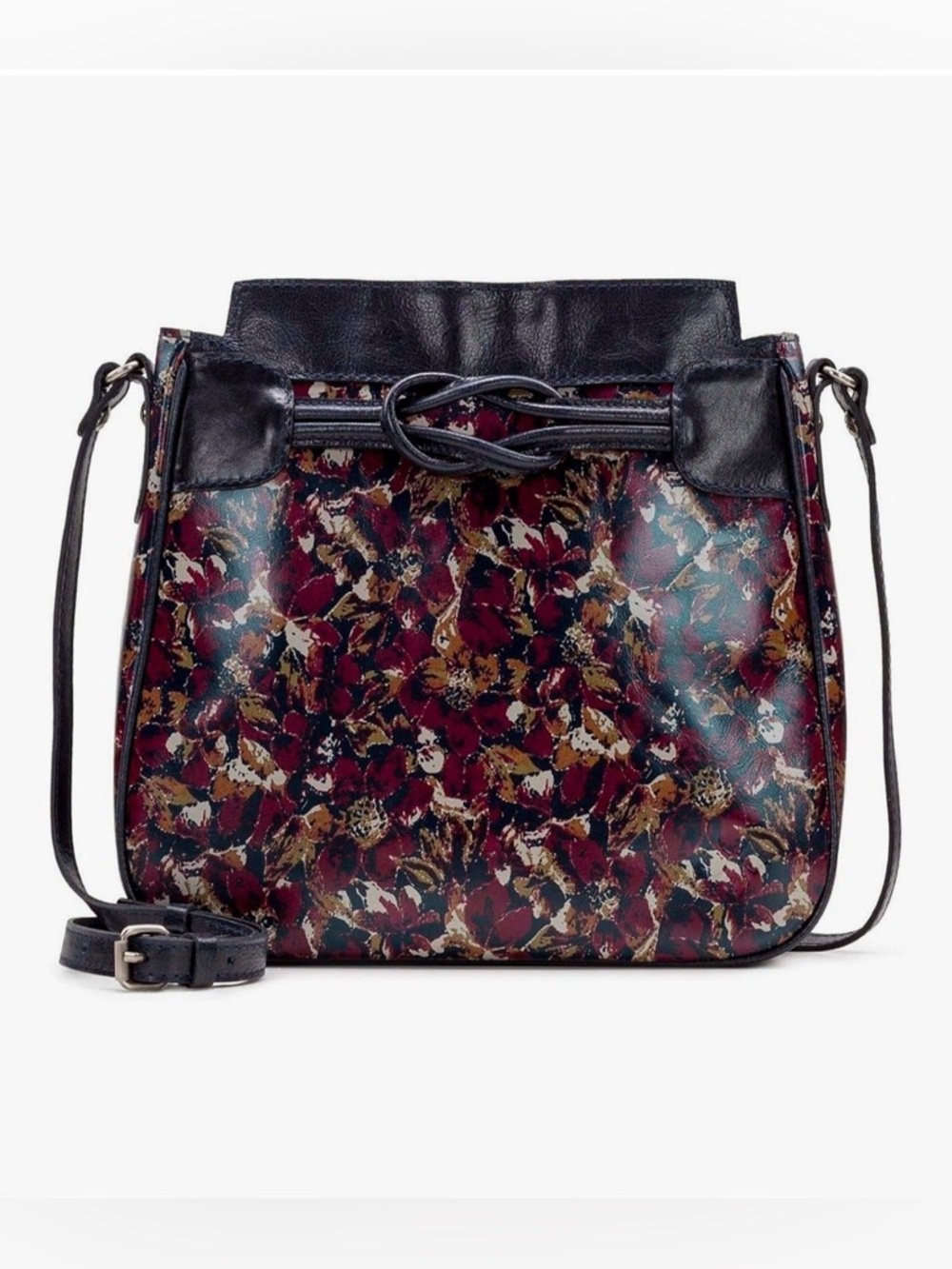 Patricia Nash Scarlet Bloom Collection Antilly Leather Sling Bag Maroon Navy‎